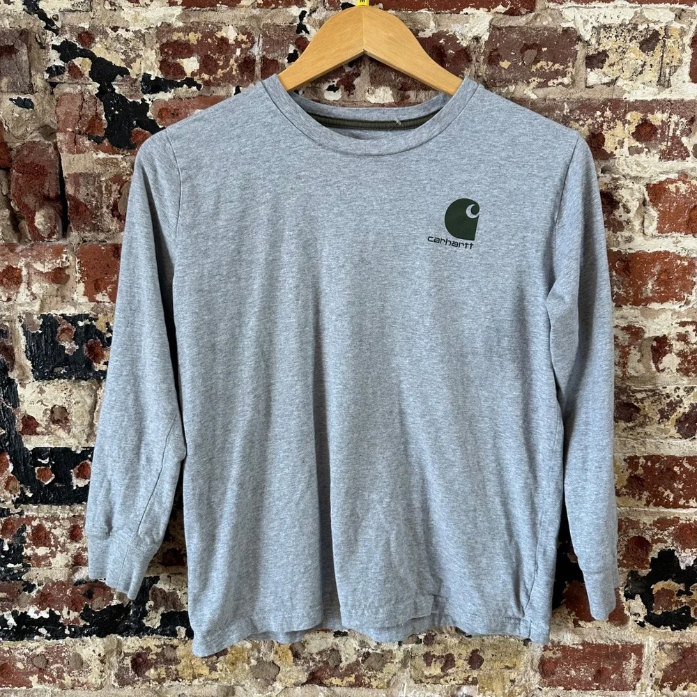 Carhartt Boys Youth Long Sleeve Gray Deer Bear T Shirt Graphic Medium 10-12